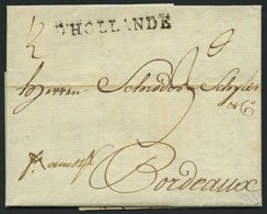HAMBURG - GRENZÜBERGANGSSTEMPEL 1797, D` HOLLANDE, L1 Auf Brief Von Hamburg Nach Bordeaux, Registraturbug, Pracht - Vorphilatelie