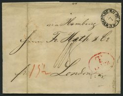 HAMBURG 1842, T 11 APR, Rote Sonderform Auf Brief Von Königsberg (K1) über Hamburg (rückseitiger K1) Und London, Handsch - [Voorlopers