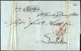 HAMBURG - GRENZÜBERGANGSSTEMPEL 1842, T 11 NOV, In Rot Auf Brief Von Leipzig (R2) Nach London, Handschriftlich Per Hambu - Precursores