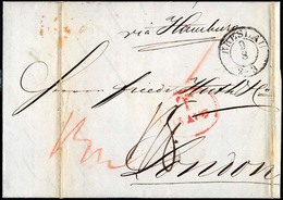 HAMBURG 1844, T 13 AUG, Rote Sonderform Auf Brief Von Breslau (K2) NachLondon, Rückseitiger Durchgangsstempel Von Hambur - Prephilately