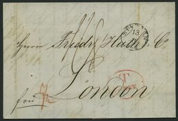 HAMBURG - GRENZÜBERGANGSSTEMPEL 1846, T 17 NOV, In Rot Auf Brief Von Stettin (K1) über Hamburg (rückseitiger K1) Nach Lo - Vorphilatelie