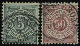 WÜRTTEMBERG 56b,58 O, 1890, 5 Pf. Schwarzblaugrün Und 50 Pf. Lebhaftbraunrot, 2 Prachtwerte, Mi. 115.- - Autres & Non Classés