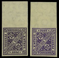 WÜRTTEMBERG 252PU **, 1917, 15 Pf. Violettschwarz (2 Verschiedene Farben!), Ungezähnt, Mit Oberrand, 2 Prachtwerte (1x L - Otros & Sin Clasificación