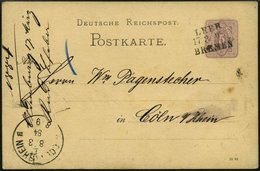 BAHNPOST DR P 12 BRIEF, Leer-Bremen, L3 Auf 5 Pf. Ganzsachenkarte Von 1884, Pracht - Macchine Per Obliterare (EMA)