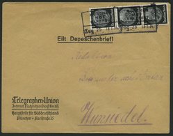 BAHNPOST München-Hof (Zug 25), R4 Auf Eil-Depeschenbrief Mit 3x 1 Pf. Hindenburg Von 1934, Pracht - Máquinas Franqueo (EMA)