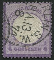 Dt. Reich 1 O, 1872, 1/4 Gr. Grauviolett, Normale Zähnung, Pracht, Gepr. Pfenninger, Mi. 120.- - Oblitérés