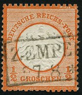 Dt. Reich 3X O, 1872, 1/2 Gr. Ziegelrot Mit Plattenfehler Helle Punkte Im Rahmen Oben Rechts, R2 ZEMPEL(BURG), üblich Ge - Usados