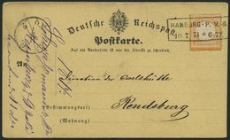 Dt. Reich 18 BRIEF, 1874, 1/2 Gr. Orange Auf Postkarte Mit R2 HAMBURG-P.V.6, Nach Rendsburg, Pracht - Used Stamps