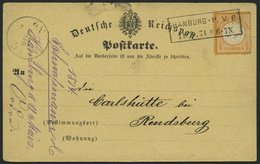 Dt. Reich 18 BRIEF, 1874, 1/2 Gr. Orange Auf Postkarte Mit R2 HAMBURG-P.V.6, Nach Rendsburg, Feinst - Used Stamps