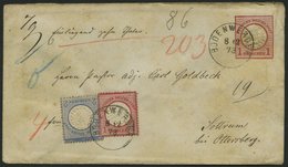 Dt. Reich 19/20 BRIEF, 1873, 1 Gr. Rotkarmin Und 2 Gr. Ultramarin Als Zusatzfrankatur Auf 1 Gr. Ganzsachenumschlag (U 5) - Usati