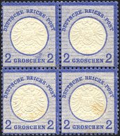 Dt. Reich 20 VB *, **, 1872, 2 Gr. Ultramarin Im Viererblock, 2 Werte Leichte Stockflecken Sonst Pracht - Gebruikt