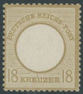 Dt. Reich 28 **, 1872, 18 Kr. Schwärzlichocker, Postfrisch, Pracht, Gepr. Hennies, Mi. 150.- - Usados