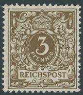 Dt. Reich 45e **, 1899, 3 Pf. Olivbraun, Postfrisch, üblich Gezähnt Pracht, Gepr. Zenker, Mi. 65.- - Gebraucht