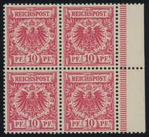 Dt. Reich 47da VB **, 1893, 10 Pf. Rotkarmin Im Randviererblock, Postfrisch, Kabinett, Gepr. Zenker - Oblitérés