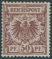 Dt. Reich 50ba *, 1889, 50 Pf. Rötlichlilabraun, Falzreste, Pracht, Fotoattest Jäschke-L., Mi. 500.- - Usados