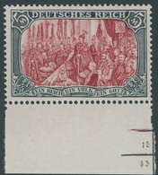 Dt. Reich 81Aa **, 1904, 5 M. Grünschwarz/dunkelkarmin, Gelblichrot Quarzend, Gezähnt A, Ohne Wz., Unterrandstück, Postf - Oblitérés