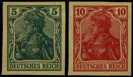 Dt. Reich 85/6IIV (*), 1915, 5 Und 10 Pf. Ungezähnt, Versuchsdrucke Auf Gelblichem Papier, Pracht, Fotobefund Jäschke-L. - Oblitérés