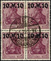 Dt. Reich 157II VB O, 1921, 10 M. Auf 75 Pf. Schwärzlichrosalila, Aufdruck Rußig, Im Zentrisch Gestempelten Viererblock, - Used Stamps