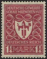 Dt. Reich 199b **, 1922, 11/4 M. Hellilarosa Gewerbeschau, Pracht, Gepr. Dr. Hochstädter, Mi. 90.- - Gebraucht