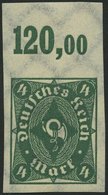 Dt. Reich 226aUPOR **, 1922, 4 M. Dunkelgrün, Ungezähnt, Oberrandstück, Pracht - Used Stamps