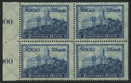 Dt. Reich 261b VB **, 1923, 5000 M. Dunkelgrünlichblau Im Randviererblock, Pracht, Gepr. Infla, Mi. 88.- - Gebruikt