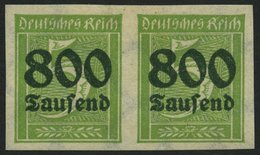 Dt. Reich 301U Paar *, 1923, 800 Tsd. Auf 5 Pf. Gelblichgrün, Ungezähnt Im Waagerechten Paar, Falzrest, Pracht, Signiert - Usati