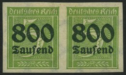 Dt. Reich 301U Paar *, 1923, 800 Tsd. Auf 5 Pf. Gelblichgrün, Ungezähnt Im Waagerechten Paar, Falzrest, Pracht, Signiert - Usados