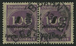 Dt. Reich 331b Paar O, 1923, 1 Mrd. Auf 100 M. Hellviolett Im Waagerechten Paar, Pracht, Gepr. Infla, Mi. 76.- - Usados