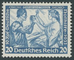 Dt. Reich 505B *, 1933, 20 Pf. Wagner, Gezähnt K 14, Falzrest, Pracht - Sonstige & Ohne Zuordnung