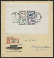 Dt. Reich Bl. 5 BRIEF, 1936, Block Olympische Spiele Auf Einschreibbrief, Stempel BERLIN-GRÜNAU REGATTABAHN, Feinst - Sonstige & Ohne Zuordnung