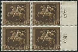 Dt. Reich 671y VB **, 1938, 42 Pf. Braunes Band, Waagerechte Gummierung, Im Viererblock, Pracht, Mi. 600.- - Other & Unclassified