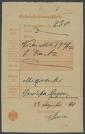 LOTS 1911, Posteinlieferungsschein Nach Jerusalem, Formulartype C 62, Feinst - Other & Unclassified