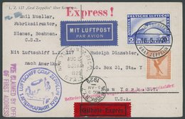 ZEPPELINPOST 26B BRIEF, 1929, Amerikafahrt, Bordpost, Per Eilboten Aus Der Tschecholowakei, Mit Deutscher Frankatur, U.a - Zeppelin