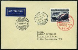 ZEPPELINPOST 110Gb BRIEF, 1931, Fahrt Nach Vaduz, Prachtbrief Mit Eingedrucktem Zeppelin-Etikett - Zeppelins