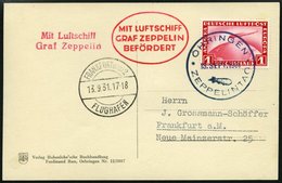 ZEPPELINPOST 128A BRIEF, 1931, Fahrt Öhringen-Frankfurt, Prachtkarte - Zeppeline