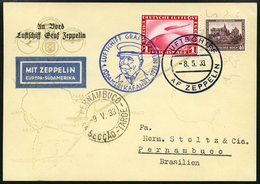 ZEPPELINPOST 202Ab BRIEF, 1933, 1. Südamerikafahrt, Bordpost Hinfahrt, Frankiert Mit Mi.Nr. 455 Und 478, Prachtkarte - Zeppeline