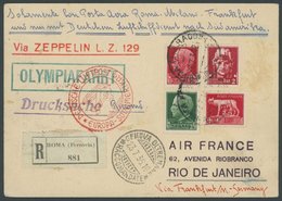 ZULEITUNGSPOST 360B BRIEF, Italien: 1936, 10. Südamerikafahrt, Drucksache, Einschreibkarte Mit Grünem R1 OLYMPIAFAHRT, F - Zeppelin