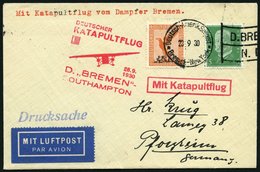 KATAPULTPOST 34c BRIEF, 28.9.1930, &quot,Bremen&quot, - Southampton, Deutsche Seepostaufgabe, Drucksache, Prachtbrief - Lettres & Documents