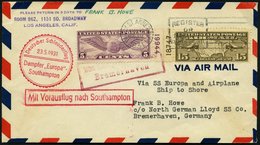 KATAPULTPOST 43a BRIEF, 24.5.1931, &quot,Europa&quot, - Southampton, US-Landpostaufgabe, Beide Marken Mit Plattennummern - Covers & Documents