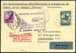 KATAPULTPOST 195Lu BRIEF, Luxemburg: 26.6.1935, Europa - New York, Nachbringeflug, Zweiländerfrankatur, Drucksache, Prac - Storia Postale