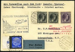 KATAPULTPOST 203Lu BRIEF, Luxemburg: 31.7.1935, Europa - New York, Nachbringeflug, Zweiländerfrankatur, Drucksache, Prac - Briefe U. Dokumente