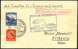 KATAPULTPOST 204c BRIEF, 7.8.1935, Europa - Southampton, Deutsche Seepostaufgabe, Prachtbrief - Briefe U. Dokumente