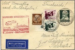 KATAPULTPOST 212c BRIEF, 15.9.1935, Europa - Southampton, Deutsche Seepostaufgabe, Drucksache, Pracht - Briefe U. Dokumente