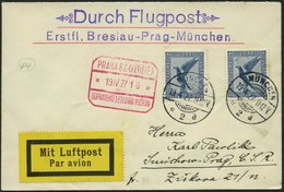 ERST-UND ERÖFFNUNGSFLÜGE 27.5.04 BRIEF, 19.4.1927, München-Prag, Prachtbrief - Zeppeline