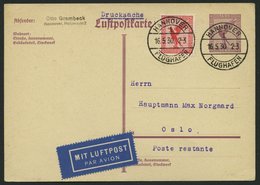 ERST-UND ERÖFFNUNGSFLÜGE 30.23.06 BRIEF, 16.5.1930, Hannover-Oslo, 15 Pf. Flugpost-Ganzsachenkarte P 169! Mit Zusatzfran - Zeppelin