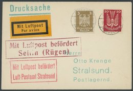 LUFTPOSTBESTÄTIGUNGSSTPL 98-01a,94-01 BRIEF, STRALSUND In Rot Und SELLIN, Drucksache Von SELLIN Nach Stralsund, Prachtbr - Luft- Und Zeppelinpost