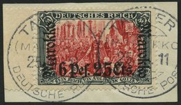 DP IN MAROKKO 58IAa BrfStk, 1911, 6 P. 25 C. Auf 5 M., Friedensdruck, Linkes Randstück, Prachtbriefstück, Signiert, Mi.  - Deutsche Post In Marokko