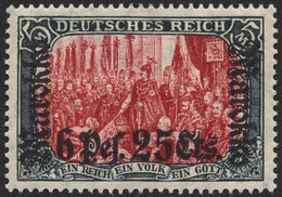 DP IN MAROKKO 58IAb *, 1911, 6 P. 25 C. Auf 5 M., Friedensdruck, Aufdruck Rußig, Falzreste, Pracht, Mi. 150.- - Deutsche Post In Marokko