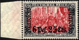 DP IN MAROKKO 58IAM *, 1912, 6 P. 25 C. Auf 5 M. Schwarz/dunkelkarmin, Sog. Ministerdruck, Linkes Randstück, Falzrest, P - Deutsche Post In Marokko