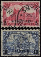 DP TÜRKEI 20/1I O, 1900, 5 PIA. Auf 1 M. Und 10 PIA. Auf 2 M., Type I, 2 Prachtwerte, Mi. 105.- - Deutsche Post In Der Türkei